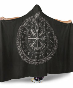 Viking Hooded Blanket, Viking Vegvisir with Ouroboros and Runes Hooded Blanket