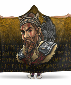 Viking Hooded Blanket, Viking Warrior Odin Valhalla Raven Hooded Blanket