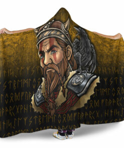 Viking Hooded Blanket, Viking Warrior Odin Valhalla Raven Hooded Blanket