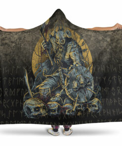 Viking Hooded Blanket, Viking Warrior with Skulls Hooded Blanket