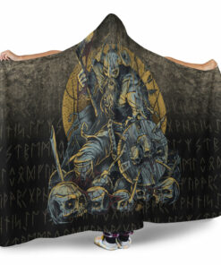 Viking Hooded Blanket, Viking Warrior with Skulls Hooded Blanket
