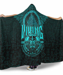 Viking Hooded Blanket, Viking Warriors Valknut Cyan Hooded Blanket