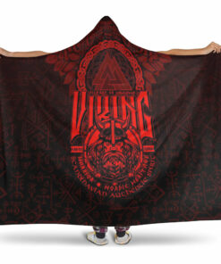 Viking Hooded Blanket, Viking Warriors Valknut Red Hooded Blanket