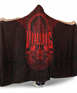 Viking Hooded Blanket, Viking Warriors Valknut Red Hooded Blanket