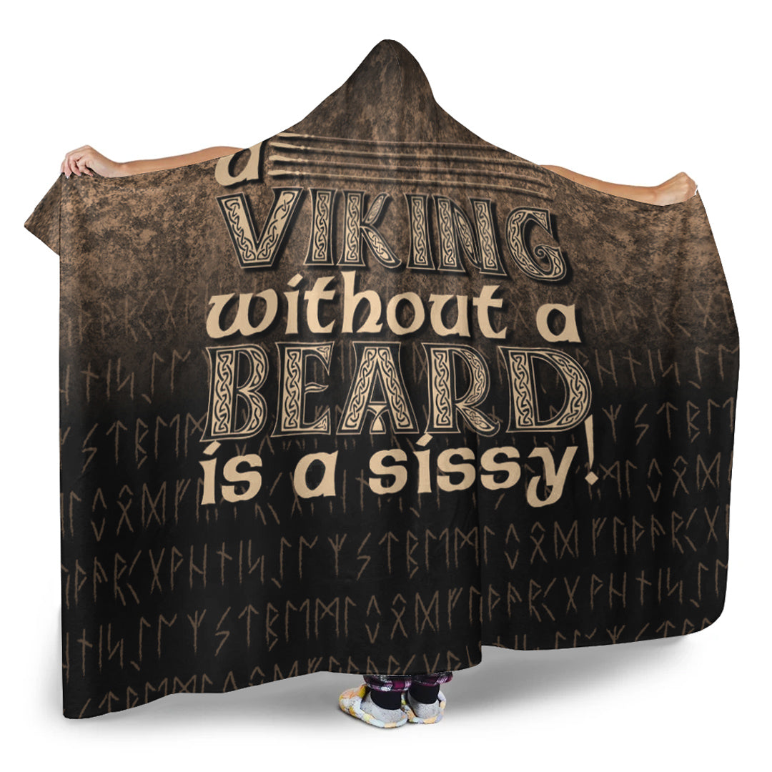 Viking Hooded Blanket, Viking Without a Beard Is Sissy! Hooded Blanket