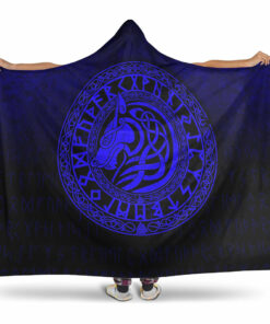 Viking Hooded Blanket, Viking Wolf Blue Version Hooded Blanket