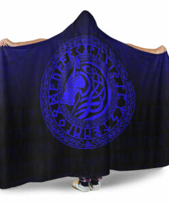 Viking Hooded Blanket, Viking Wolf Blue Version Hooded Blanket