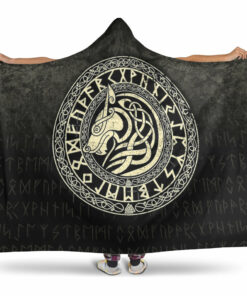 Viking Hooded Blanket, Viking Wolf Gold Version Hooded Blanket