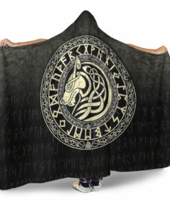 Viking Hooded Blanket, Viking Wolf Gold Version Hooded Blanket