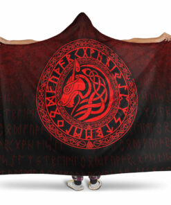 Viking Hooded Blanket, Viking Wolf Red Version Hooded Blanket