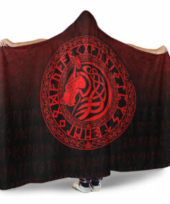 Viking Hooded Blanket, Viking Wolf Red Version Hooded Blanket