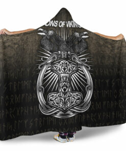 Viking Hooded Blanket, Vikings Ravens Mjolnir Hooded Blanket