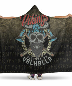 Viking Hooded Blanket, Vikings Victory or Valhalla Skull With Crossed xe Hooded Blanket