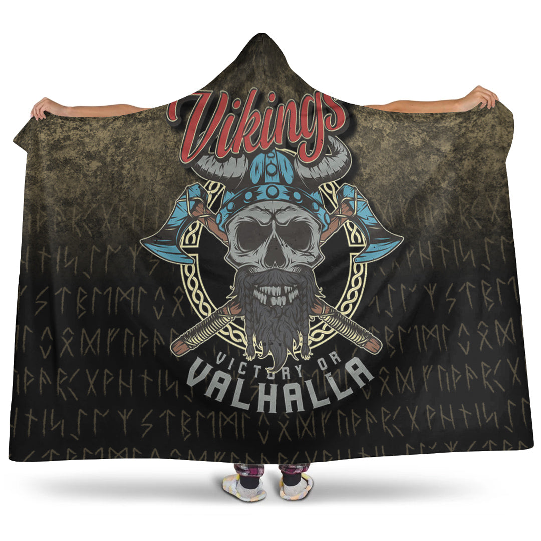 Viking Hooded Blanket, Vikings Victory or Valhalla Skull With Crossed xe Hooded Blanket