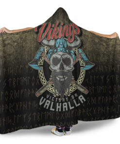 Viking Hooded Blanket, Vikings Victory or Valhalla Skull With Crossed xe Hooded Blanket