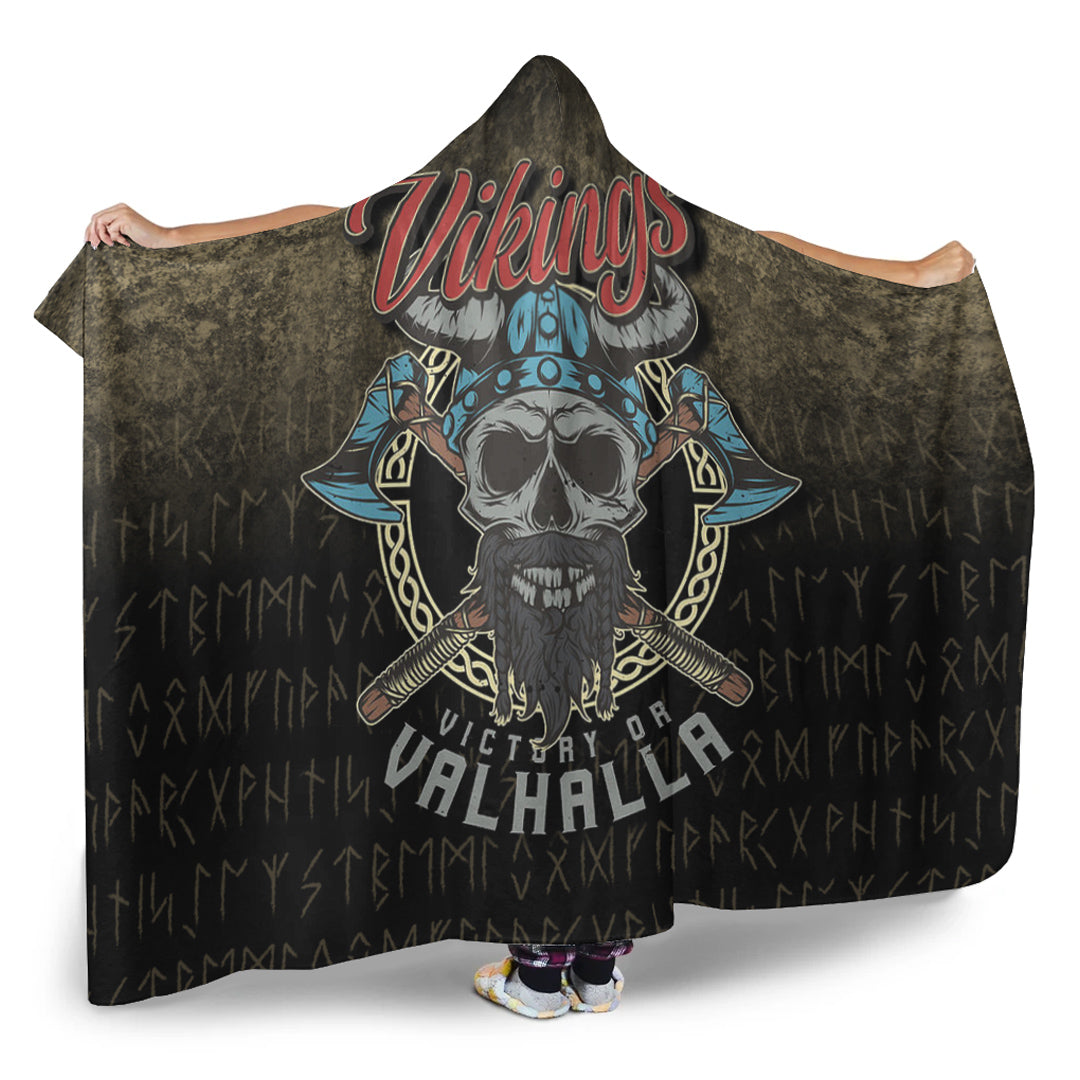 Viking Hooded Blanket, Vikings Victory or Valhalla Skull With Crossed xe Hooded Blanket