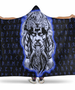 Viking Hooded Blanket, Wolf Odin Viking Set Blue Hooded Blanket