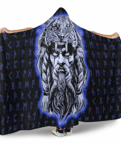 Viking Hooded Blanket, Wolf Odin Viking Set Blue Hooded Blanket