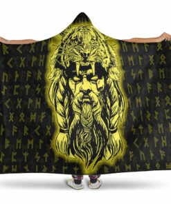 Viking Hooded Blanket, Wolf Odin Viking Set Gold Hooded Blanket