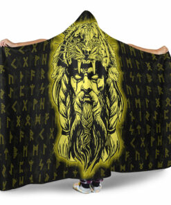 Viking Hooded Blanket, Wolf Odin Viking Set Gold Hooded Blanket