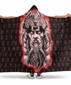 Viking Hooded Blanket, Wolf Odin Viking Set Red Hooded Blanket