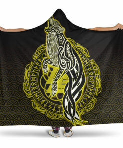 Viking Hooded Blanket, Wolf Viking Gold Hooded Blanket