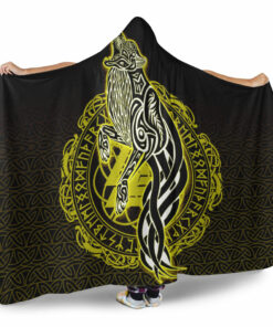 Viking Hooded Blanket, Wolf Viking Gold Hooded Blanket