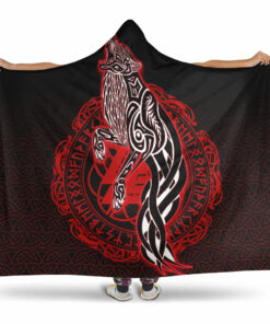Viking Hooded Blanket, Wolf Viking Red Hooded Blanket