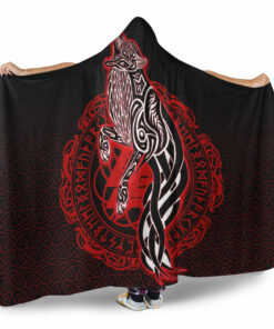 Viking Hooded Blanket, Wolf Viking Red Hooded Blanket