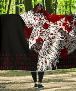 Viking Mystical Raven Tattoo Blood Hooded Blanket