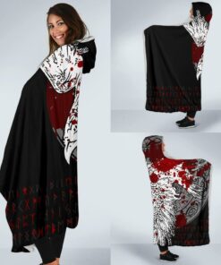 Viking Mystical Raven Tattoo Blood Hooded Blanket