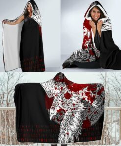 Viking Mystical Raven Tattoo Blood Hooded Blanket