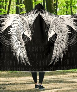 Viking Mystical Raven Tattoo Hooded Blanket
