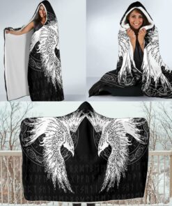 Viking Mystical Raven Tattoo Hooded Blanket
