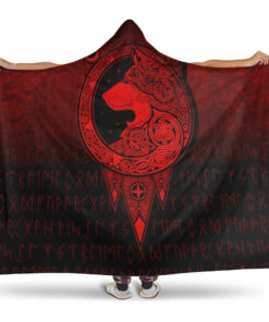 Viking Norse Wolf Red Version Hooded Blanket