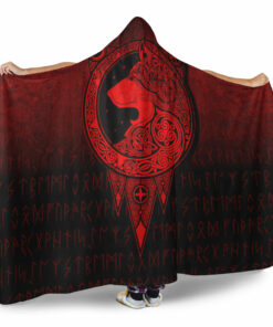 Viking Norse Wolf Red Version Hooded Blanket