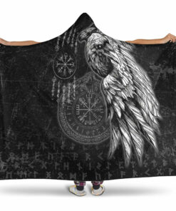Viking Raven and Ourobos and Runes Hooded Blanket