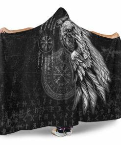 Viking Raven and Ourobos and Runes Hooded Blanket