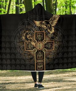 Viking Style Economy Hooded Blanket, Odin's Celtic Raven Tattoo