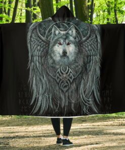 Viking Style Economy Hooded Blanket , Spiral Wolf Spirit