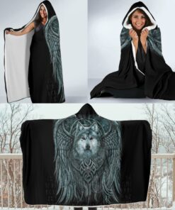 Viking Style Economy Hooded Blanket , Spiral Wolf Spirit