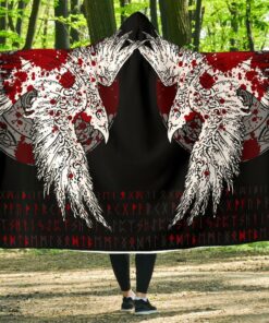 Viking Style Economy Mystical Raven Tattoo Blood Hooded Blanket