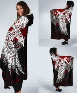 Viking Style Economy Mystical Raven Tattoo Blood Hooded Blanket