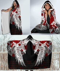 Viking Style Economy Mystical Raven Tattoo Blood Hooded Blanket