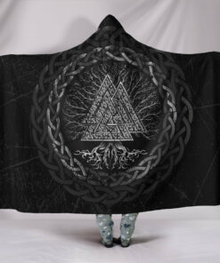 Viking Style Hooded Blanket Celtic and Valknut and Tree of Life Yggrdrasil