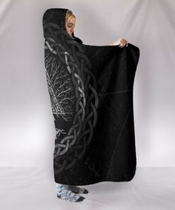 Viking Style Hooded Blanket Celtic and Valknut and Tree of Life Yggrdrasil
