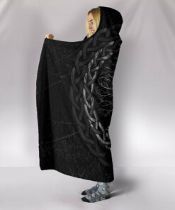 Viking Style Hooded Blanket Celtic and Valknut and Tree of Life Yggrdrasil