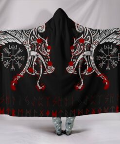 Viking Style Hooded Blanket, Double Dragon Tattoond Vegvisir Blood
