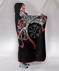 Viking Style Hooded Blanket, Double Dragon Tattoond Vegvisir Blood