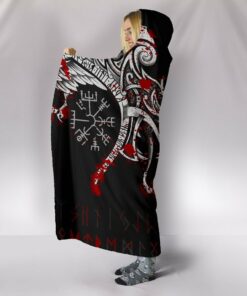 Viking Style Hooded Blanket, Double Dragon Tattoond Vegvisir Blood